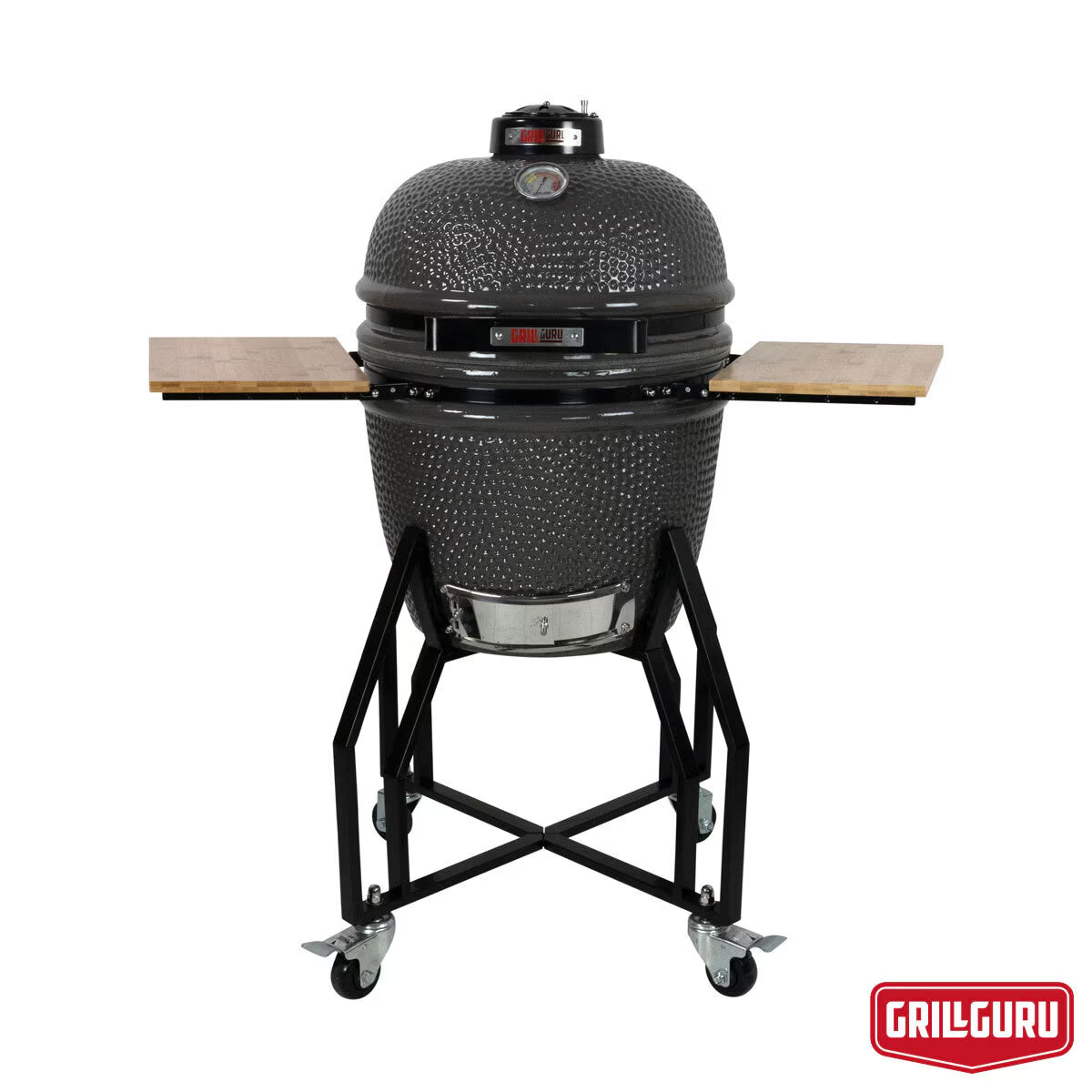 Grill Guru 18" (46Cm) Ceramic Kamado Charcoal Barbecue in Black + Cover